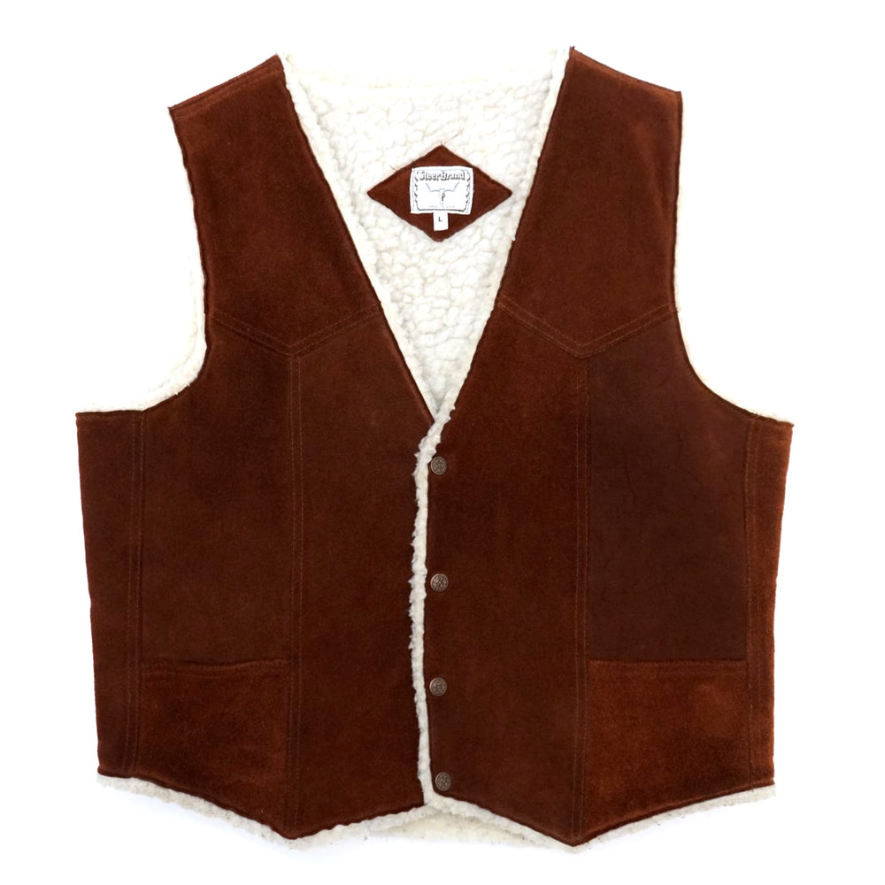 Vintage Steer Brand Faux Shearling Leather Vest Men's Large